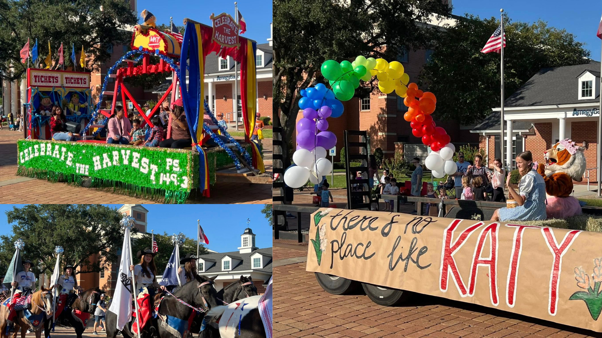 Collage showing parade floats in Katy TX.