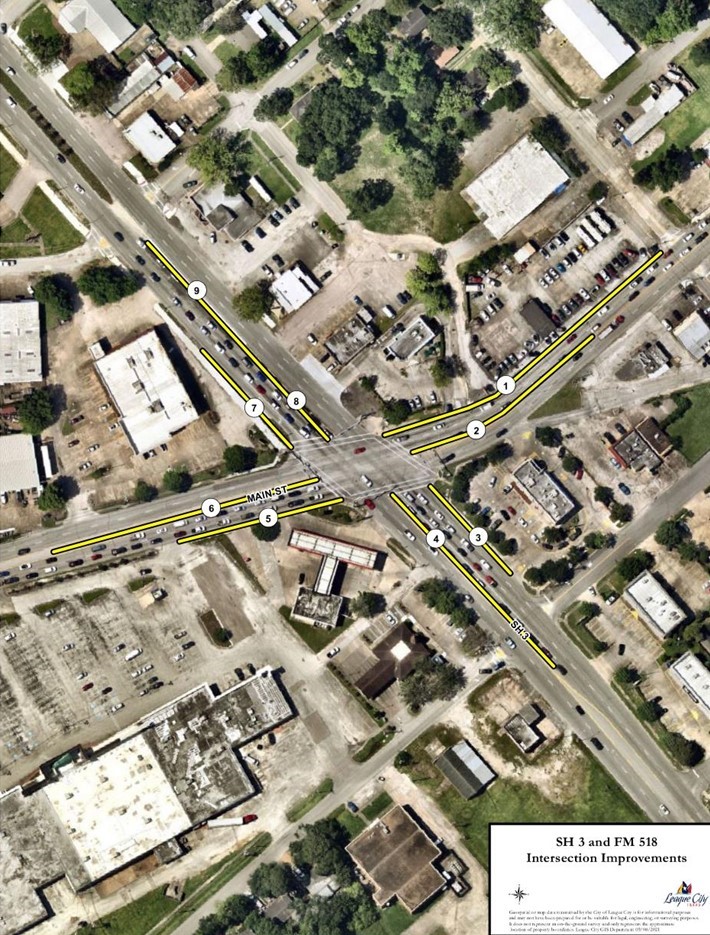 Diagram of League City SH 3 and FM 518 Intersection Improvement