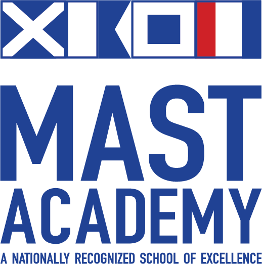 MAST Academy logo with nautical flag symbols and the school name.