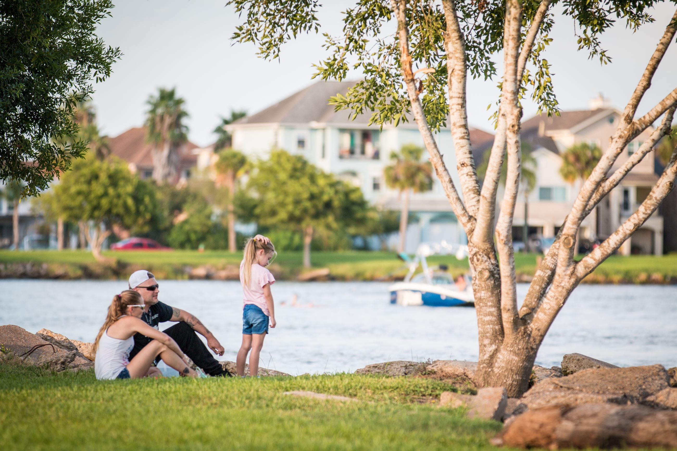 Nassau Bay TX Family Near Lagoon Water Sunshine Boating Texas