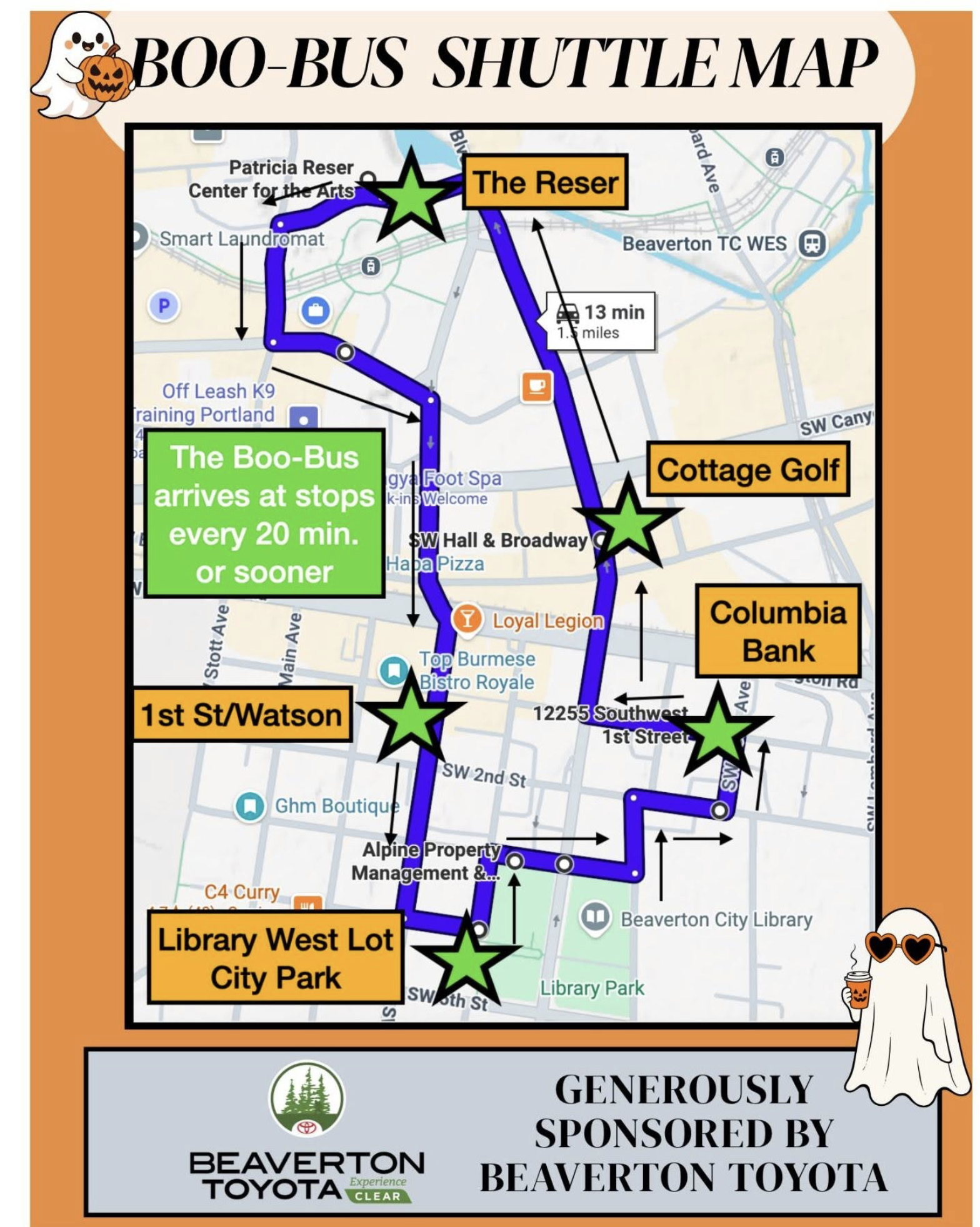 Free Boo Bus shuttle loops downtown Beaverton for Booverton