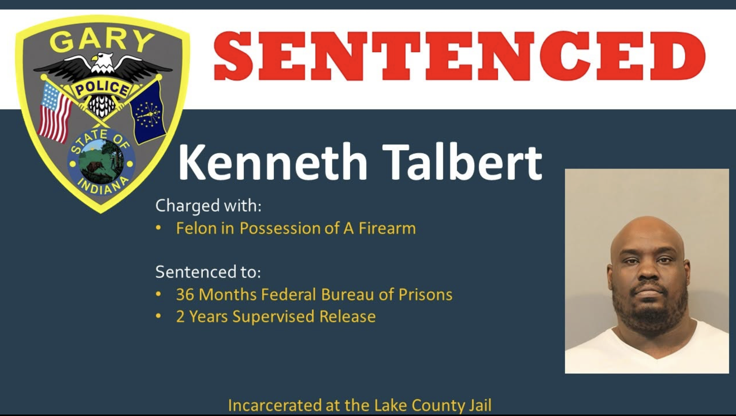 A Gary man with four prior felony convictions will spend three years in federal prison after police found a loaded pistol in his car during a 2024 traffic stop.