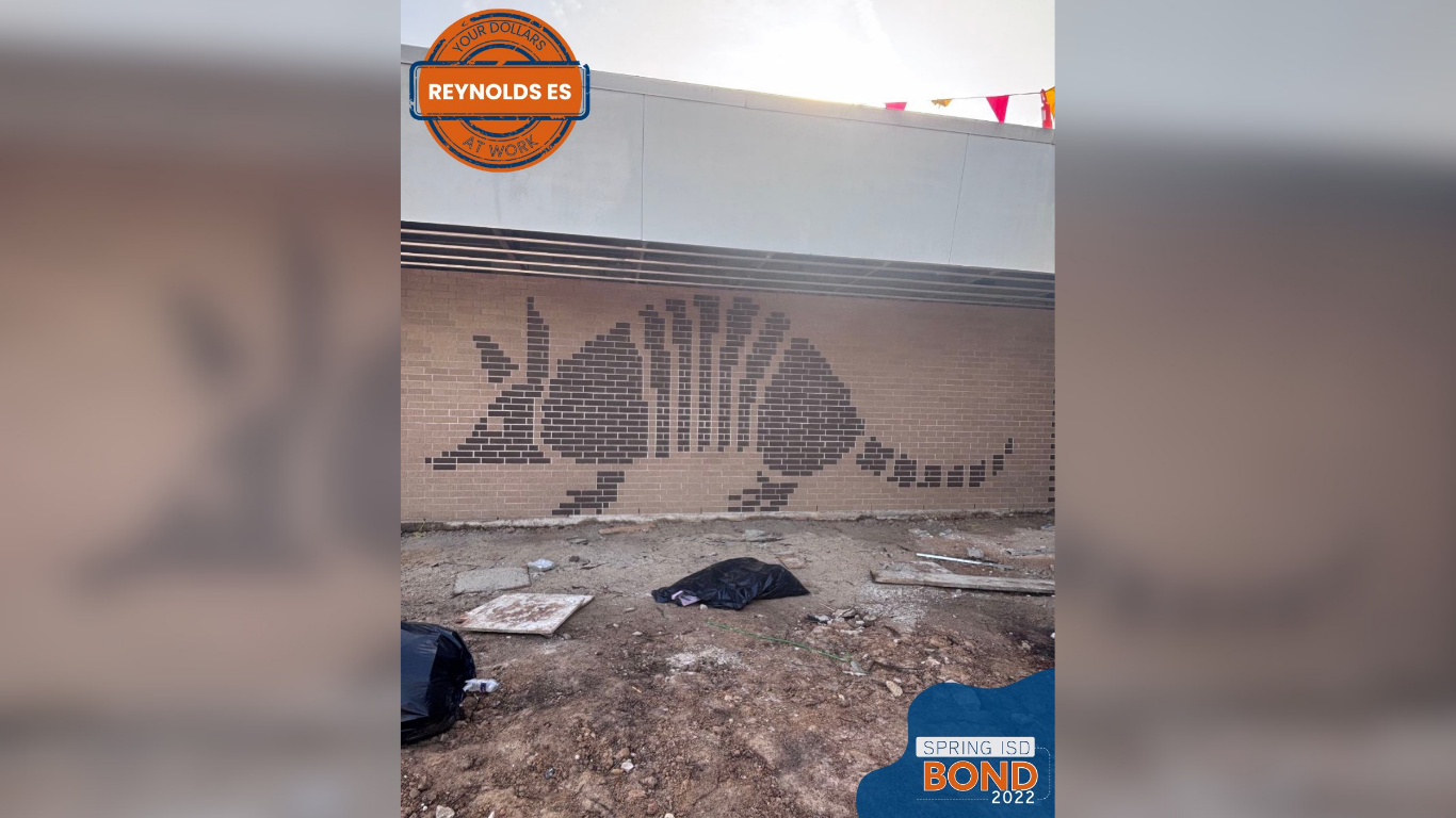 Side of building shows armadillo in brick.