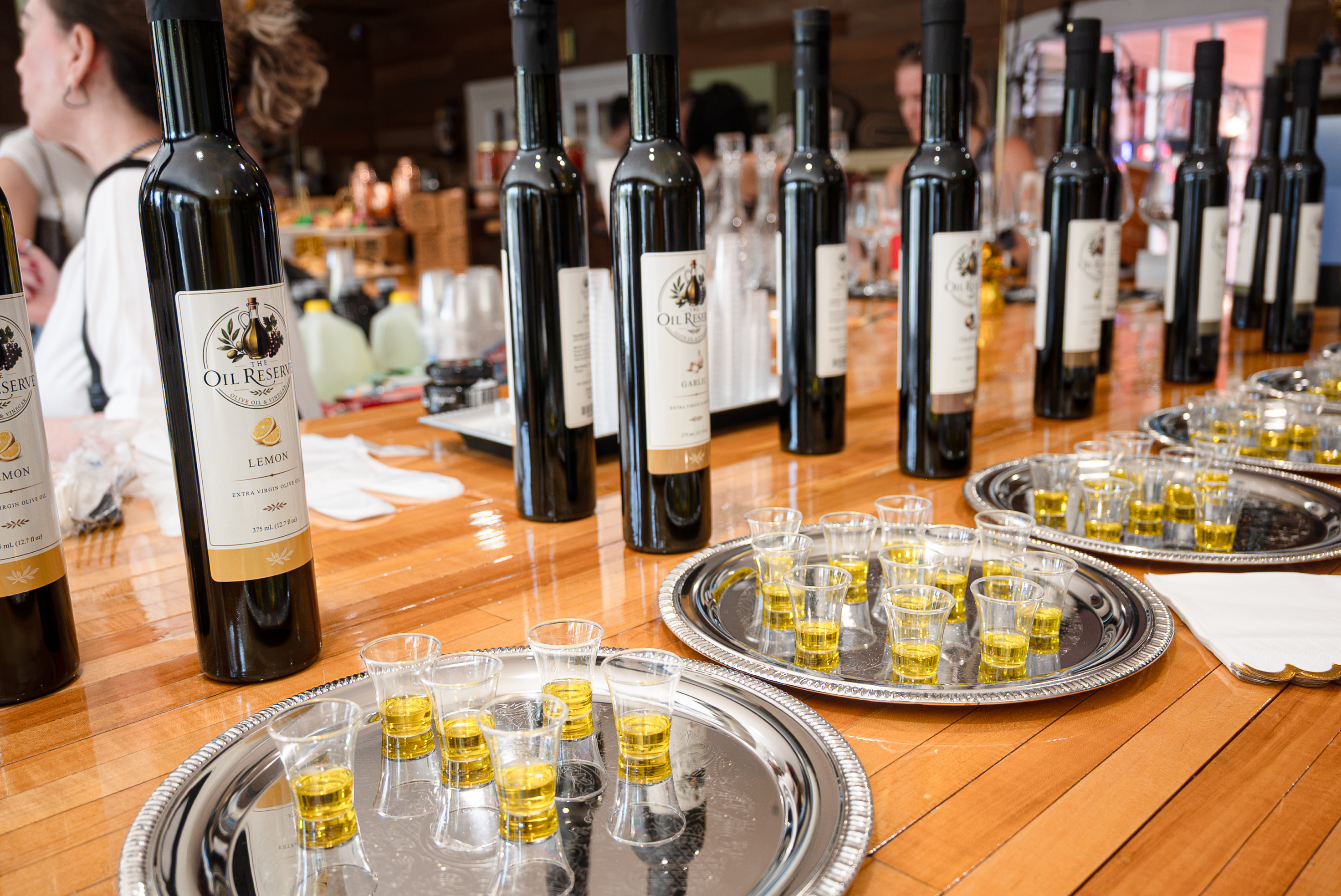 Oil tasting on serving counter.