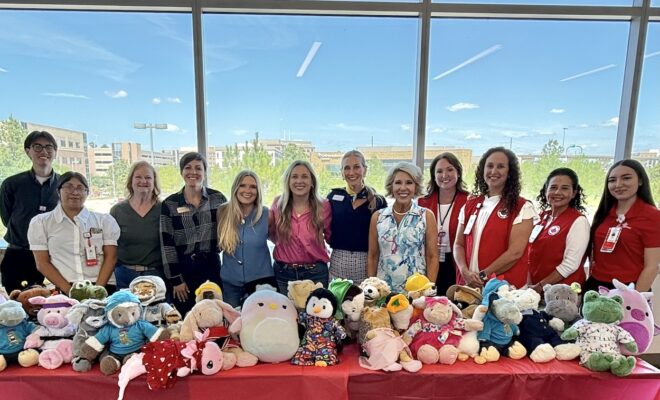 Stuffed animal donations waiting for patients to take at local hospital.