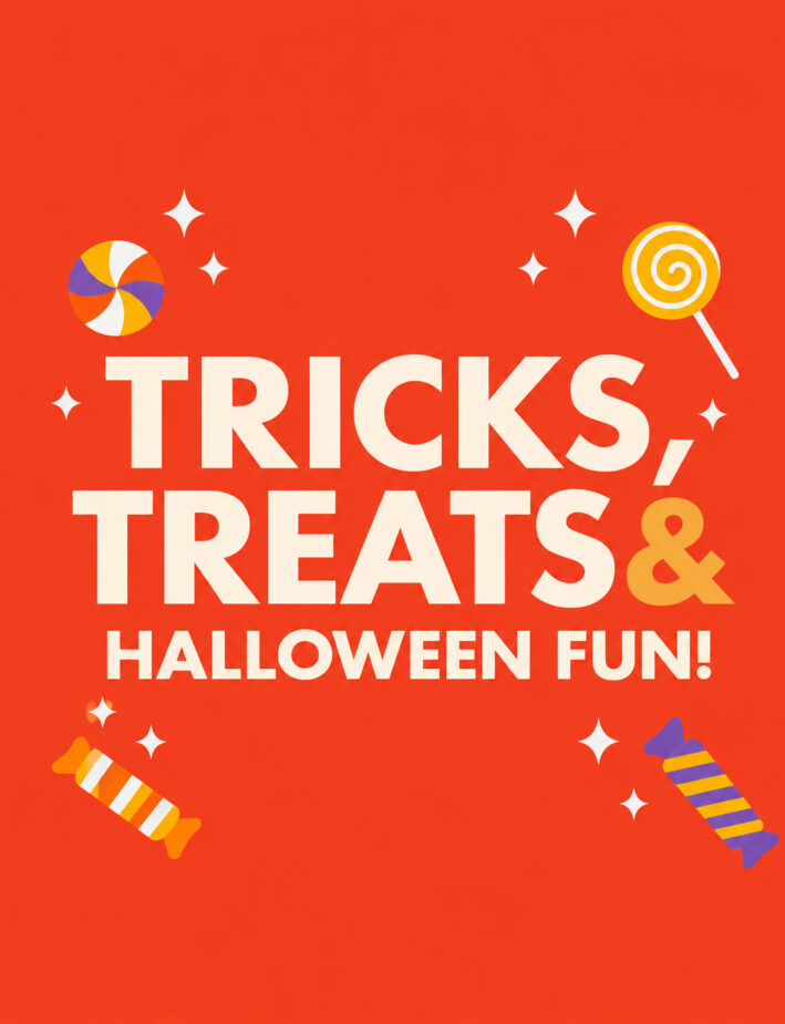 Tricks, Treats and Halloween Fun promotional graphic.