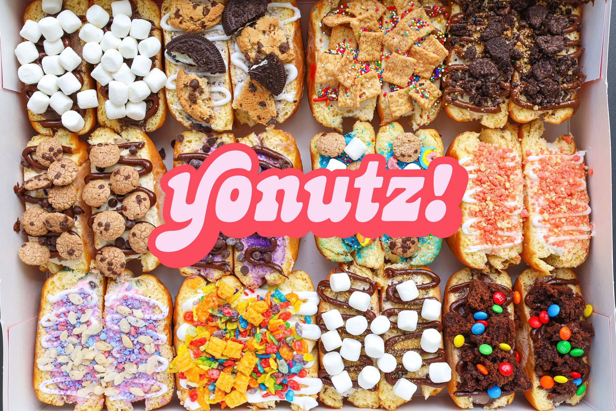Array of desserts with YONUTZ! logo.