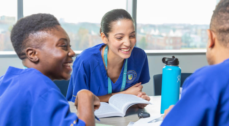 Chamberlain University Nursing Students Smiling while Studying