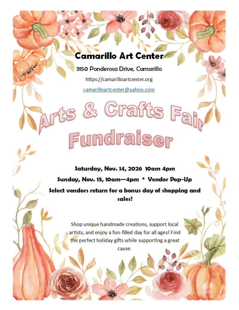 Autumn-themed event flyer with pumpkin and floral watercolor illustrations announcing a holiday crafts fair.