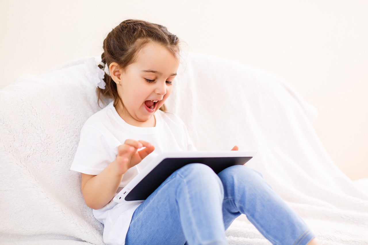 Tablet, little, caucasian, child, kid, one, white, gadget, internet, play, technology, happy, small, smile, wireless, gi