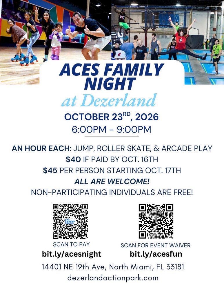 Event flyer showing children roller skating and jumping on trampolines at an indoor park.