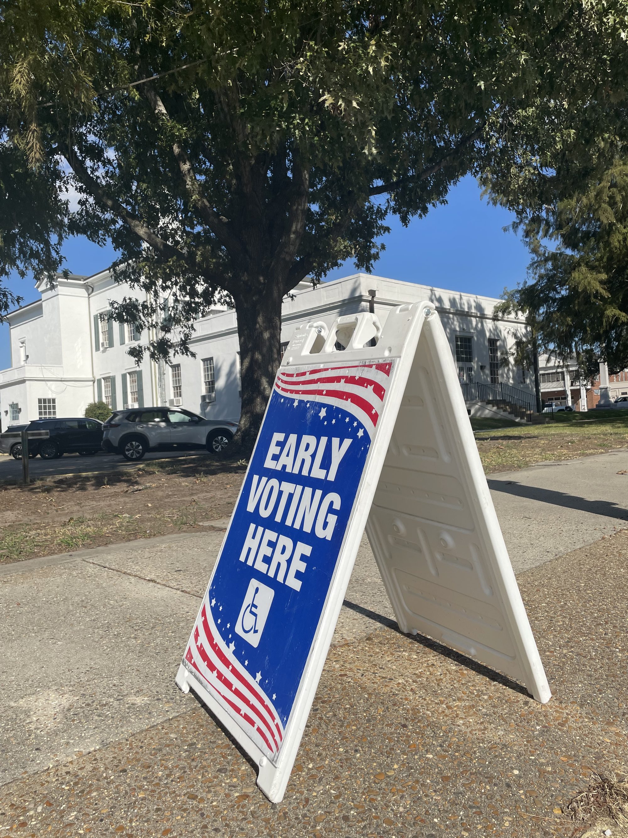 Early Voting sign at the Madison Parish Courthouse in Tallulah, Louisiana.