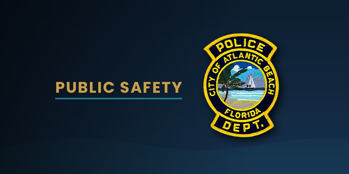Atlantic Beach Police Department badge and public safety graphic on dark blue background.