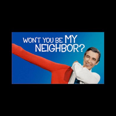 Promotional graphic showing a man holding a red cardigan with the film title in white text on blue.