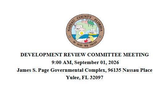 Official meeting notice for Nassau County Development Review Committee, September 1, 2026.