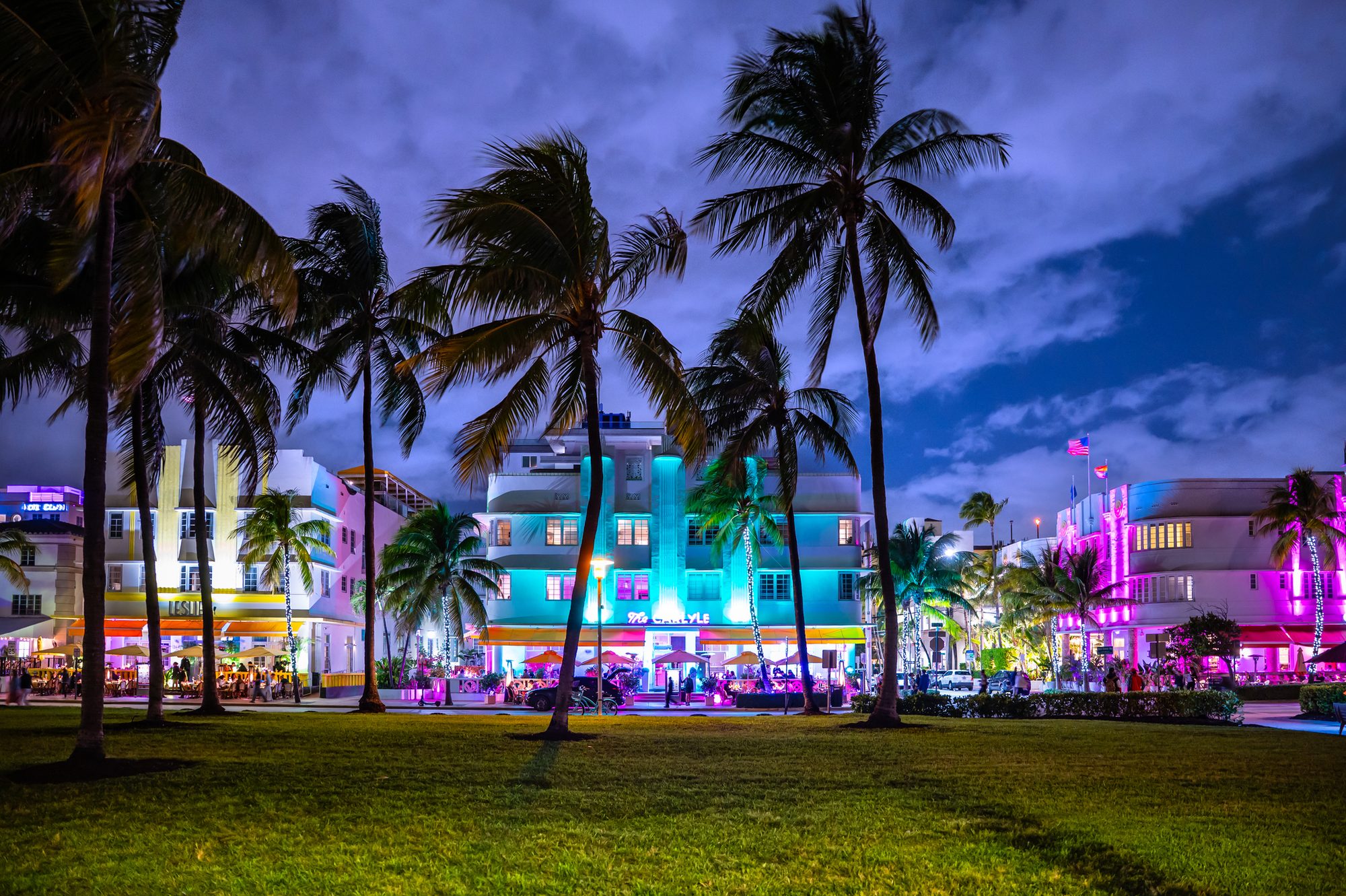 Ocean Drive Art Deco District at Night, Miami Beach