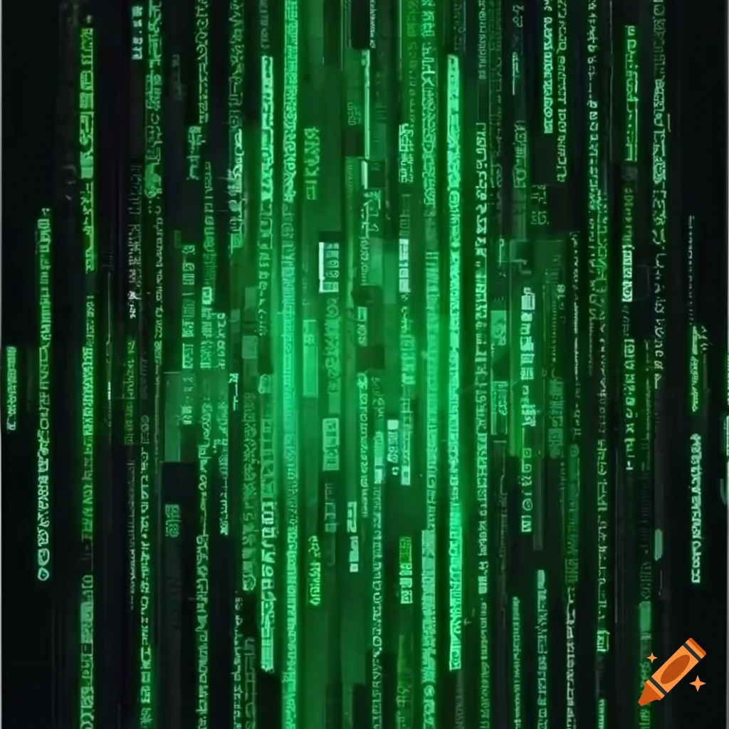 Streams of glowing green digital characters cascade vertically on a black background.