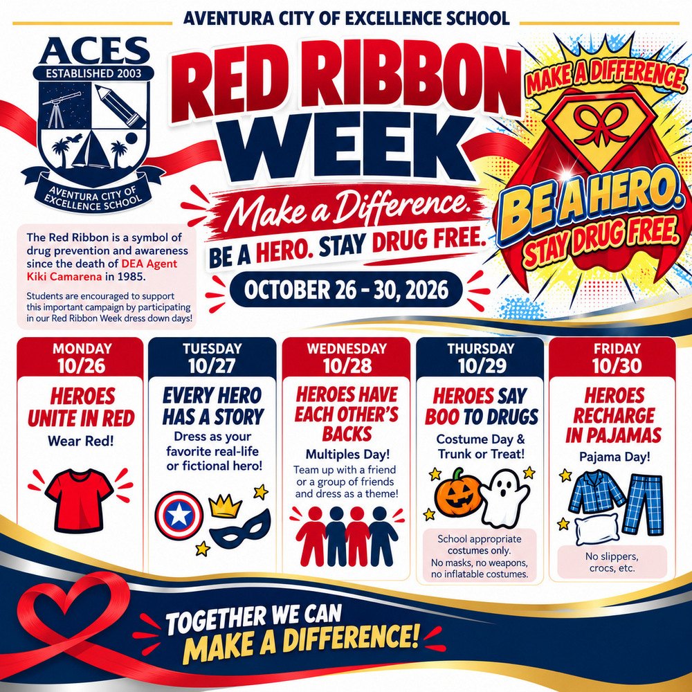 Colorful school flyer listing daily dress-down themes for Red Ribbon Week.