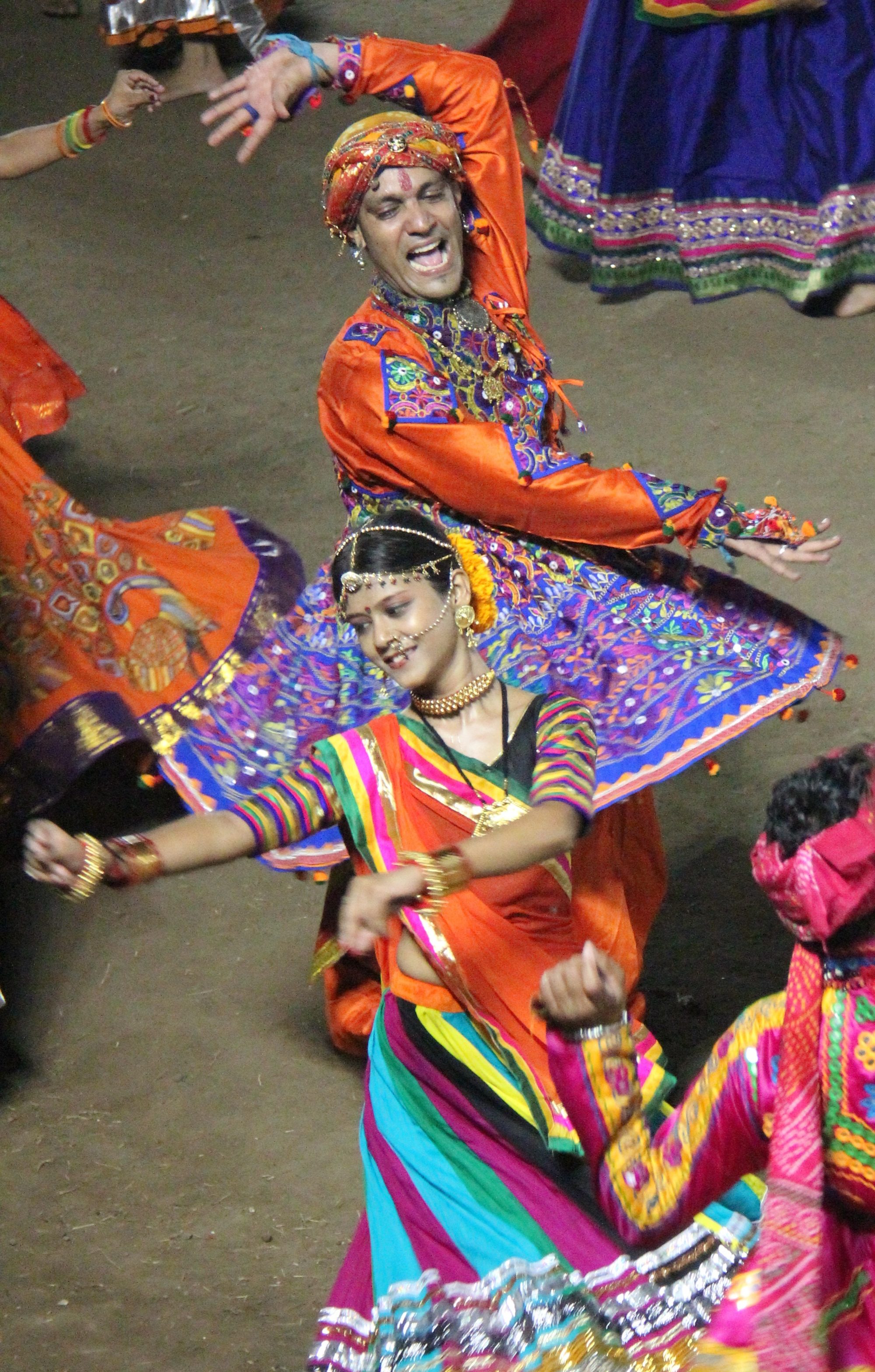 A couple performing Garba (dance) in Vadodara, Gujarat during the festival of Navratri.