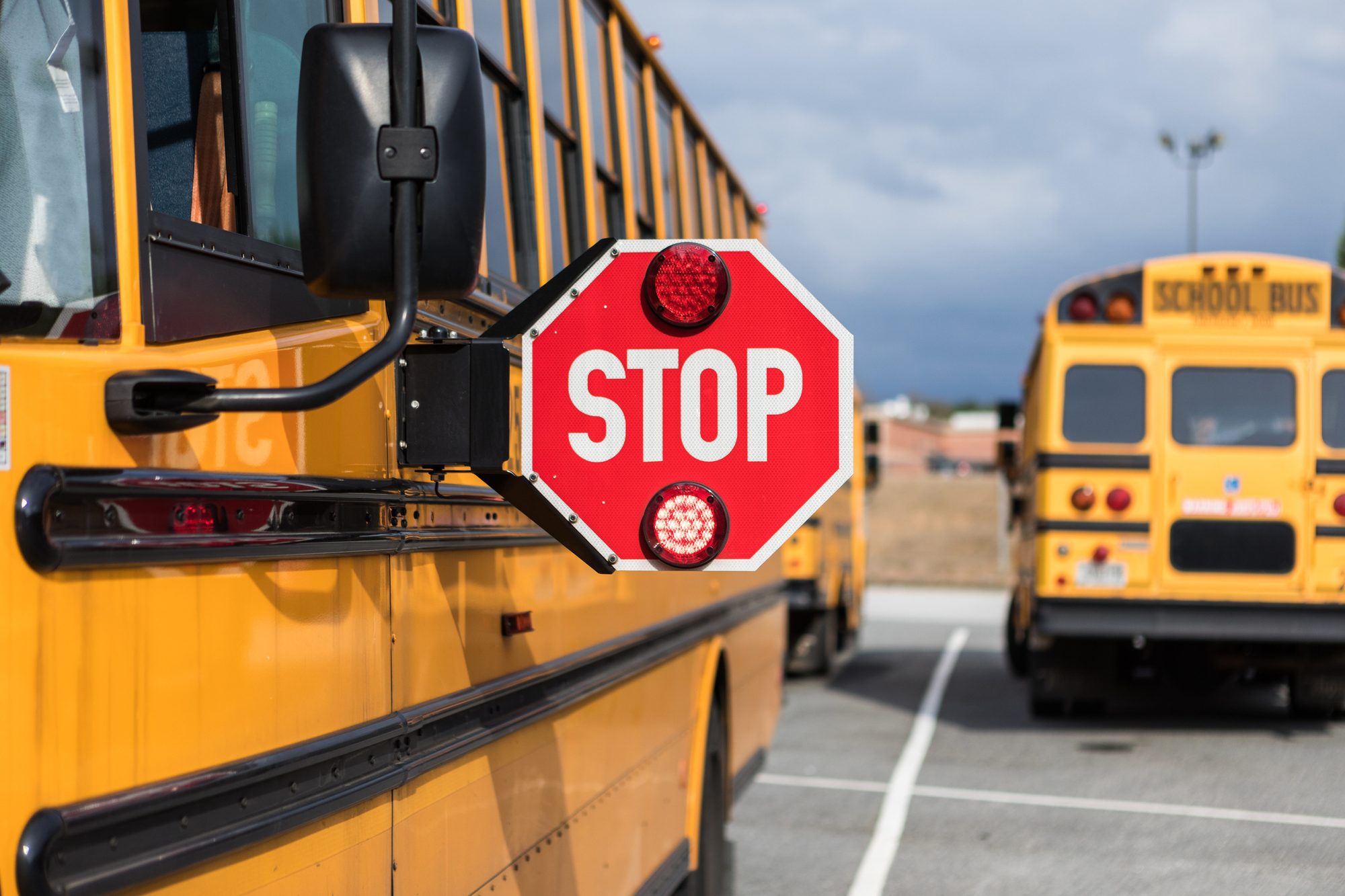 school bus driver doing safety check
