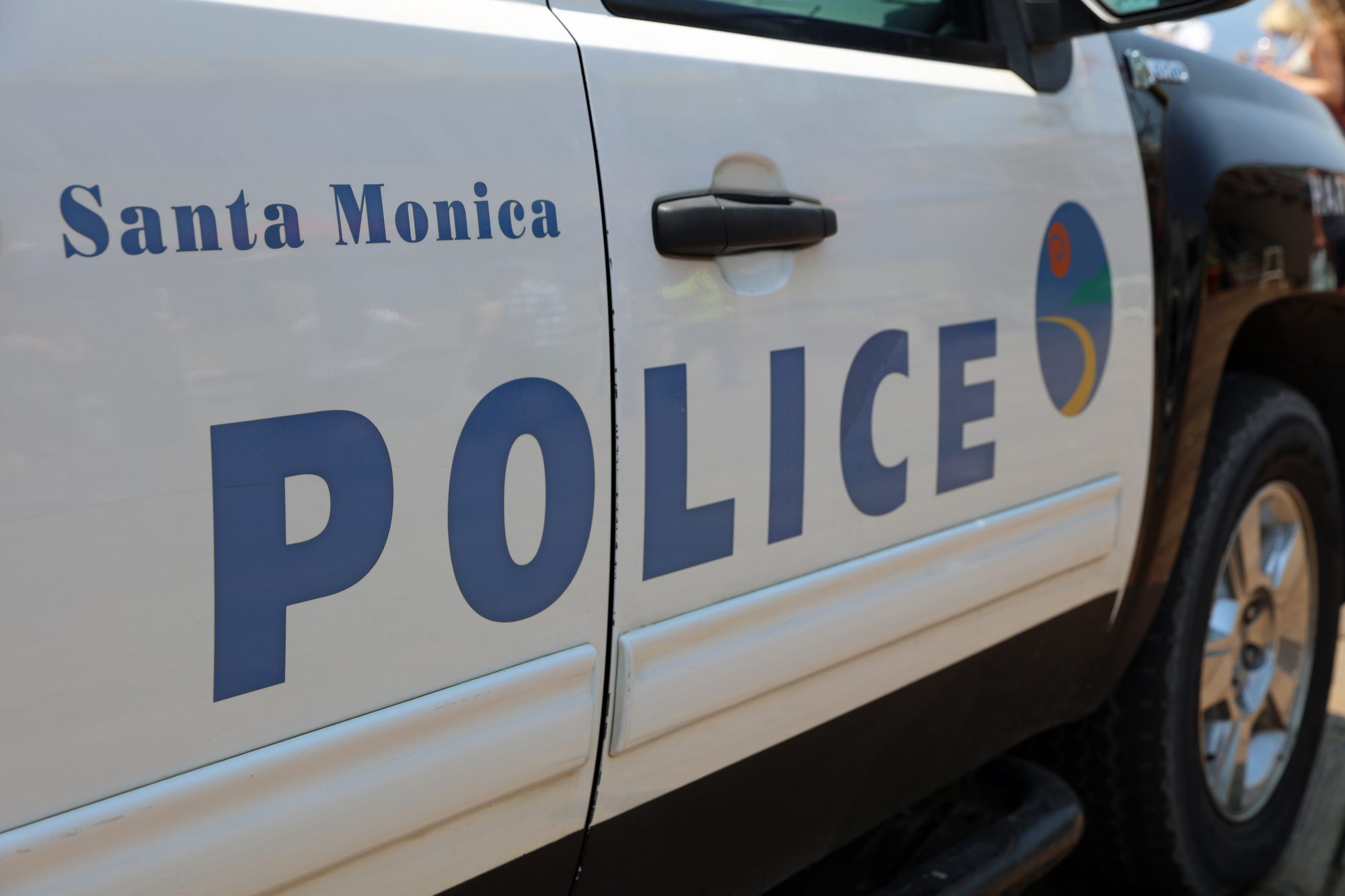 Police car of Santa Monica Police Department at the Pier of Santa Monica. CA. USA