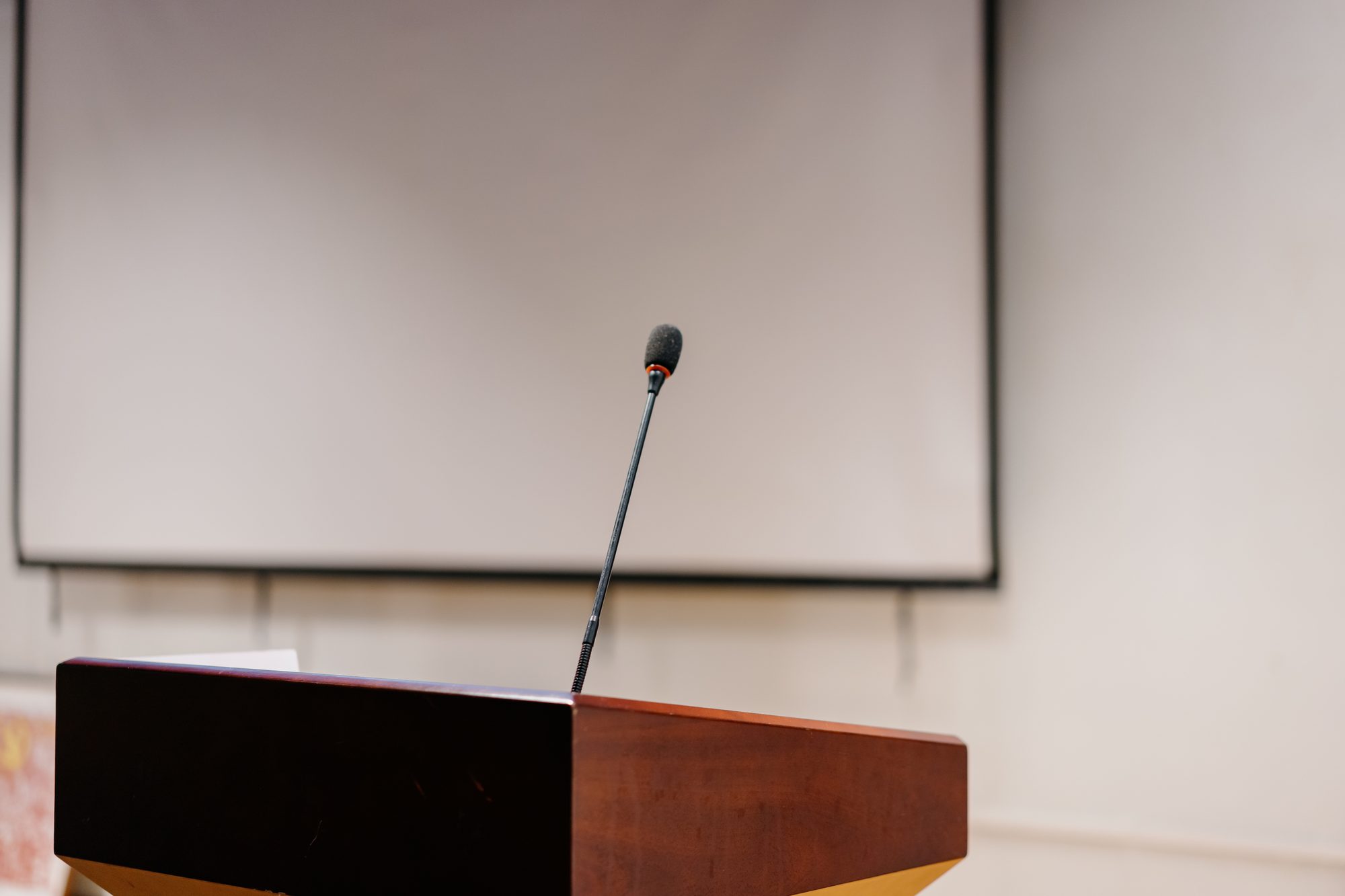 A microphone on a podium.