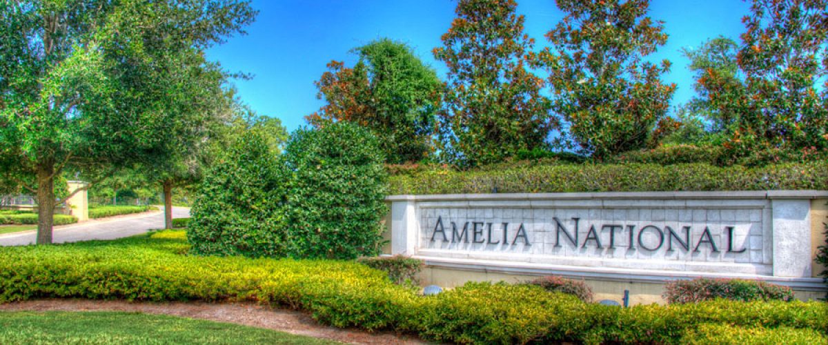 Landscaped entrance sign for the Amelia National community.