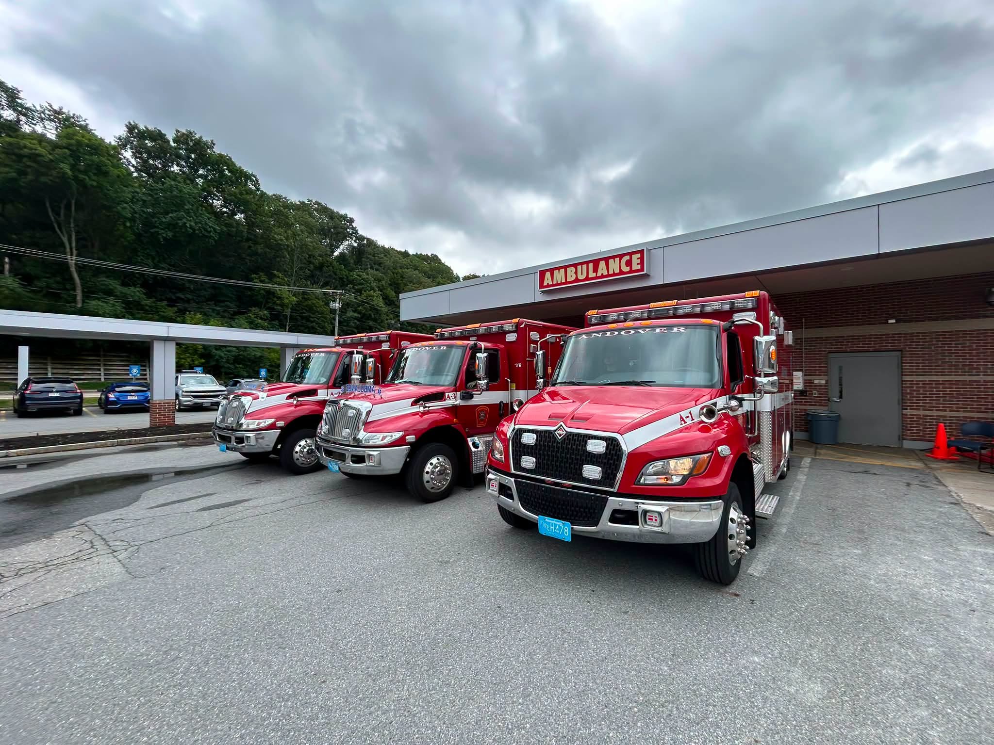 three andover ambulances in a row