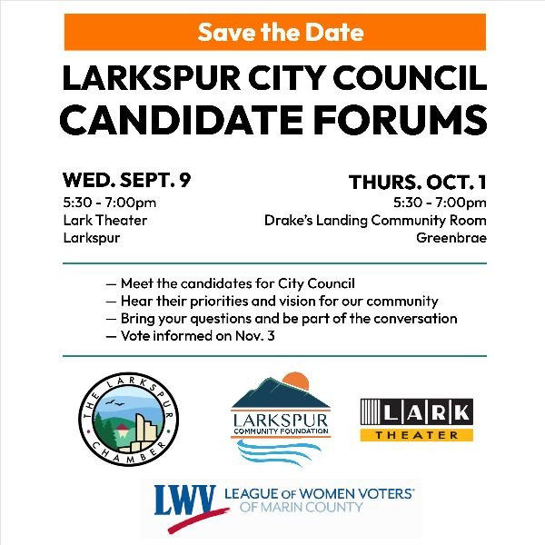 Event flyer listing two candidate forum dates, venues, and co-sponsor logos.