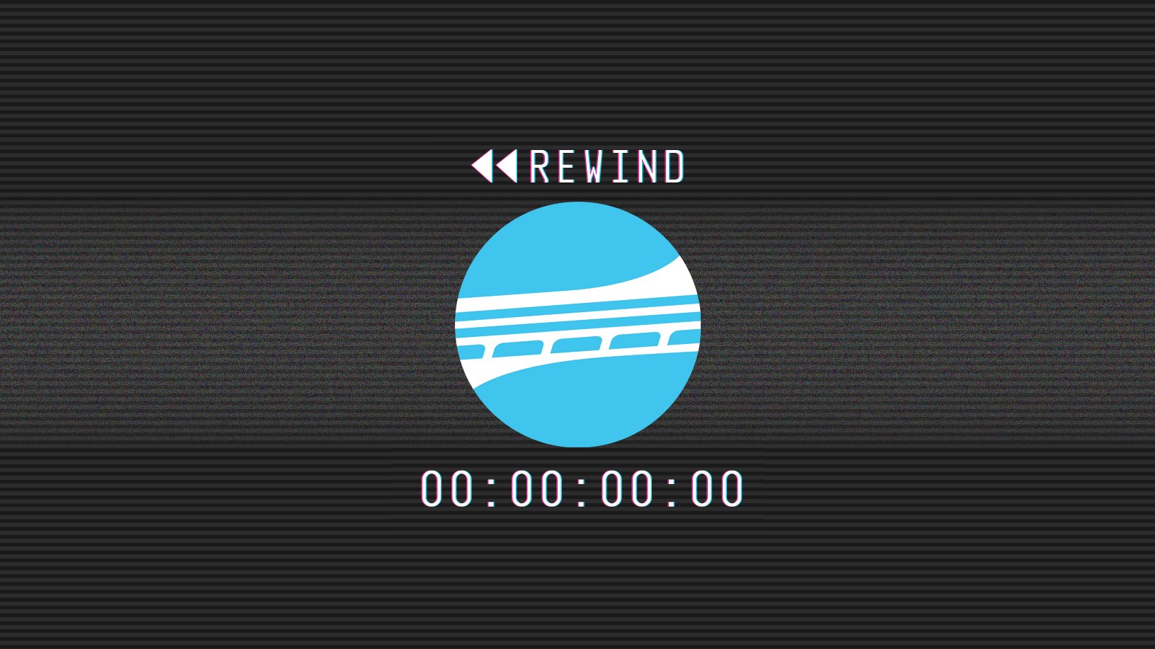 Dark graphic with a blue circular highway icon and the word REWIND in bold letters.