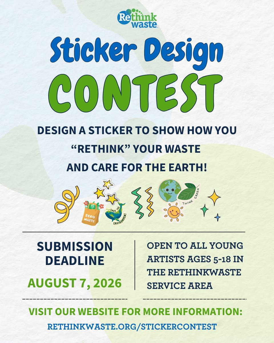 Promotional flyer for a sticker design contest with colorful sticker illustrations and contest details.