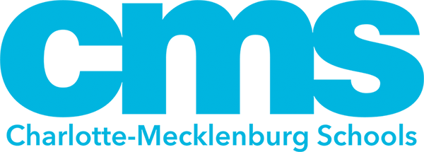Charlotte-Mecklenburg Schools logo in teal lettering on a white background.
