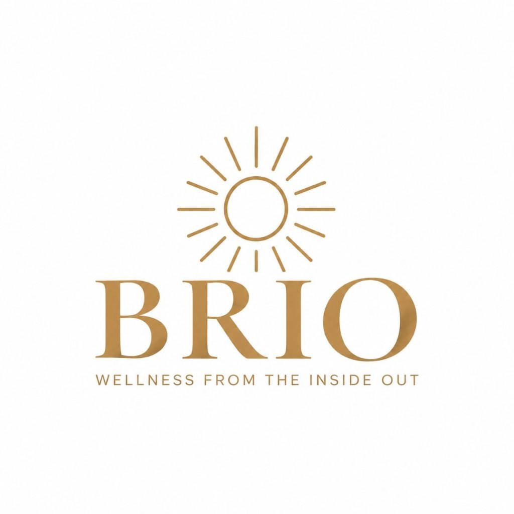 Gold sun icon above the word BRIO with the tagline Wellness From the Inside Out.