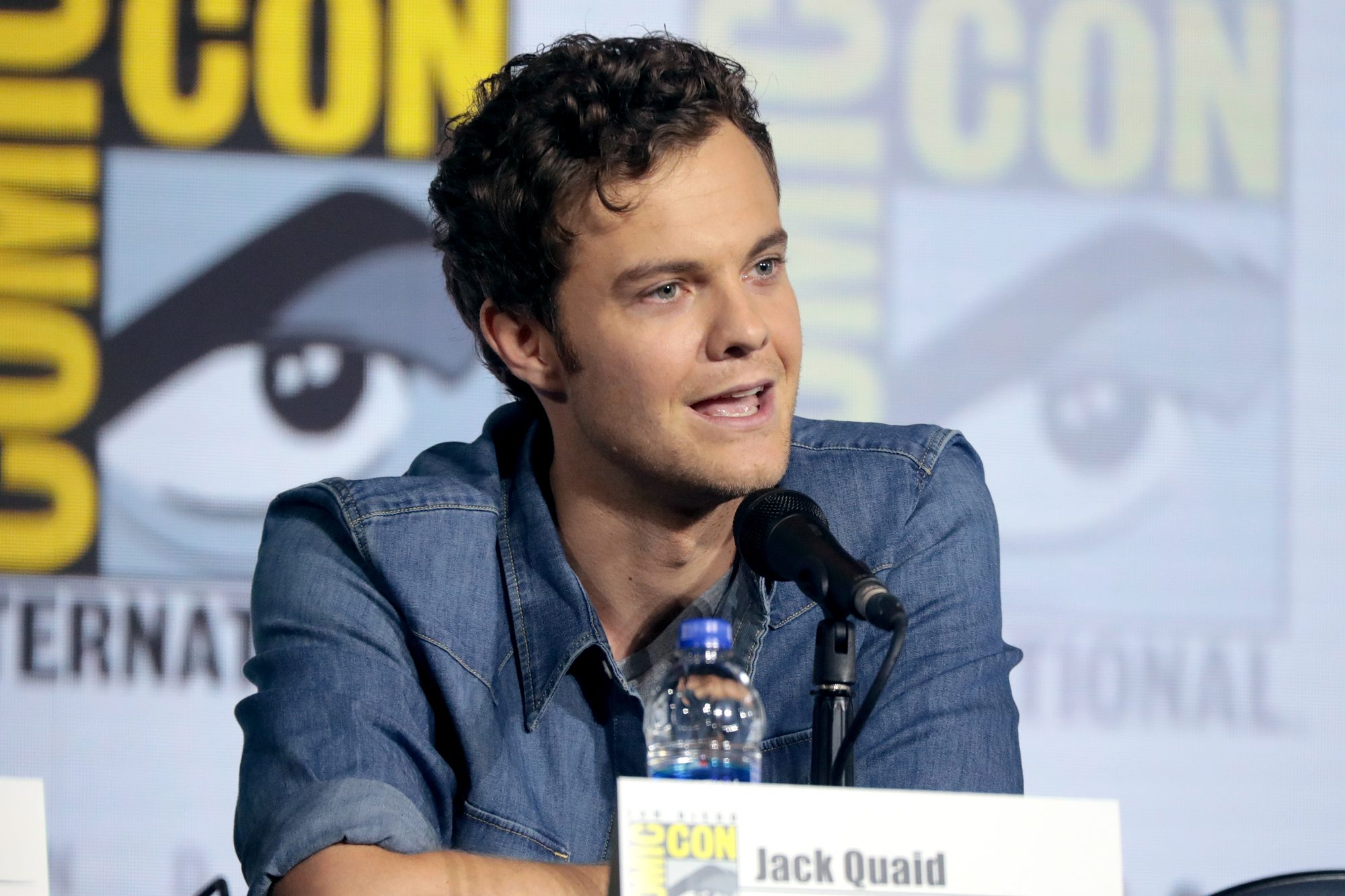 Jack Quaid speaking at the 2019 San Diego Comic Con International, for "Star Trek: Lower Decks", at the San Diego Convention Center.