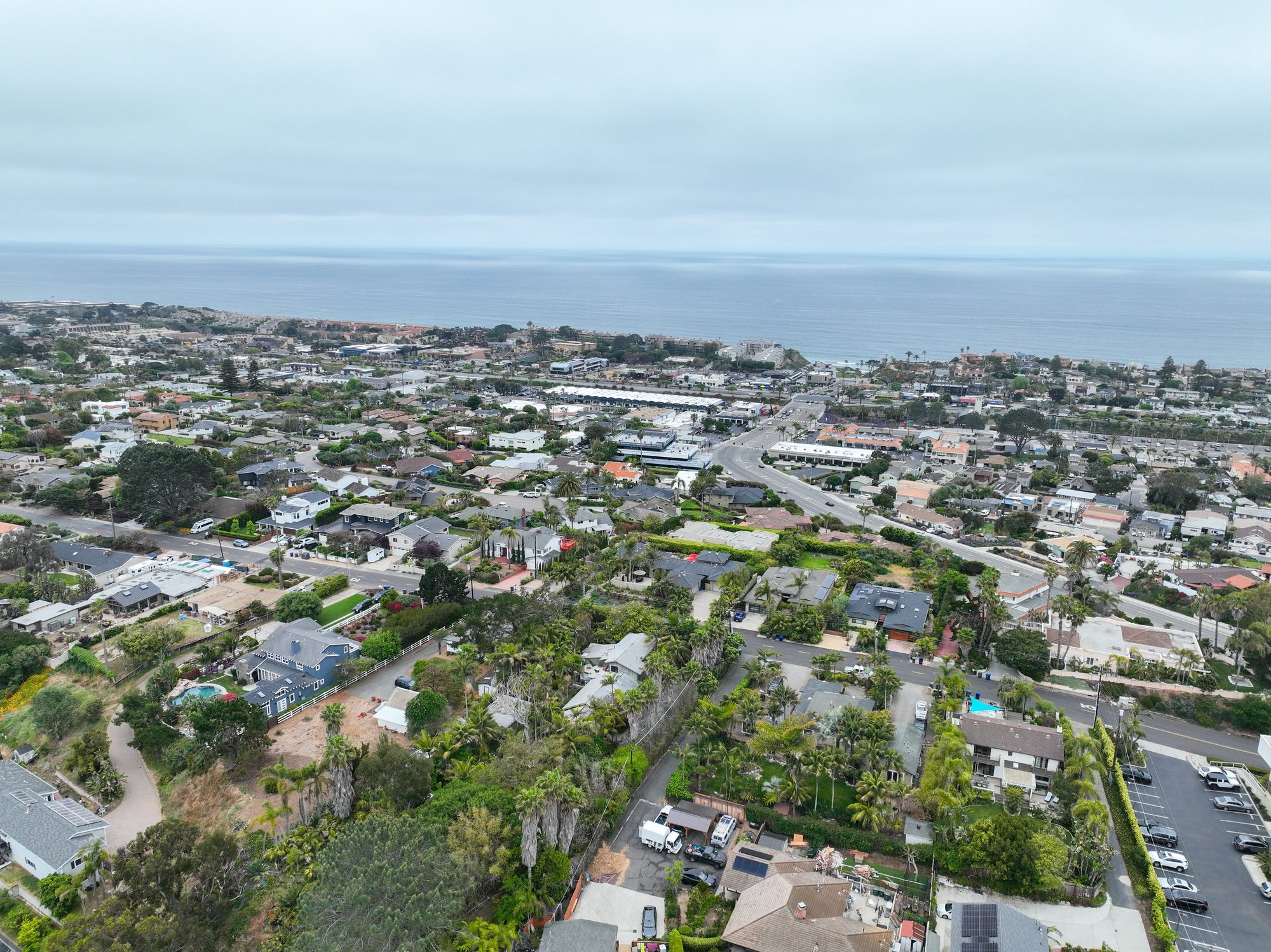 Aerial view of Del Mar coastline and beach, San Diego County, California, USA.