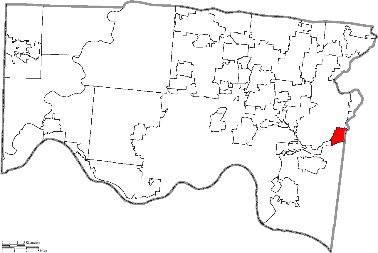 Map of Hamilton County, Ohio with Terrace Park village highlighted in red.
