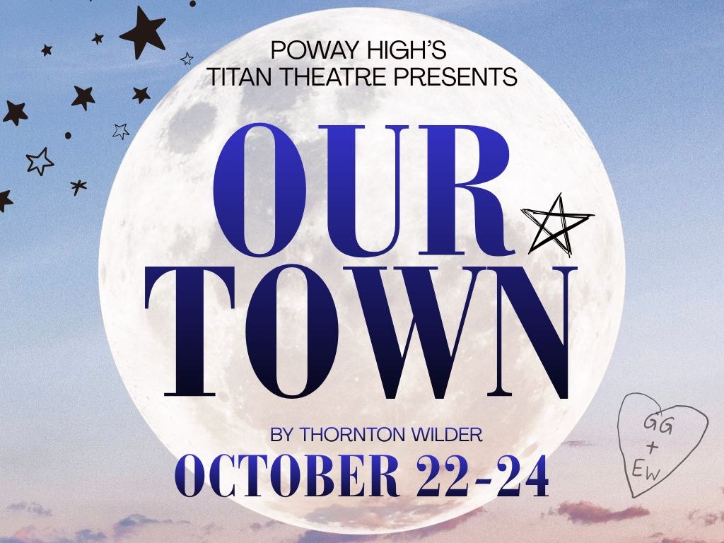 Promotional flyer for a stage production featuring a moonlit sky with stars and a hand-drawn heart.