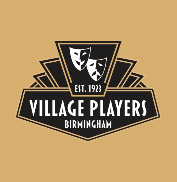 Birmingham Village Players logo with comedy and tragedy masks on a gold background.