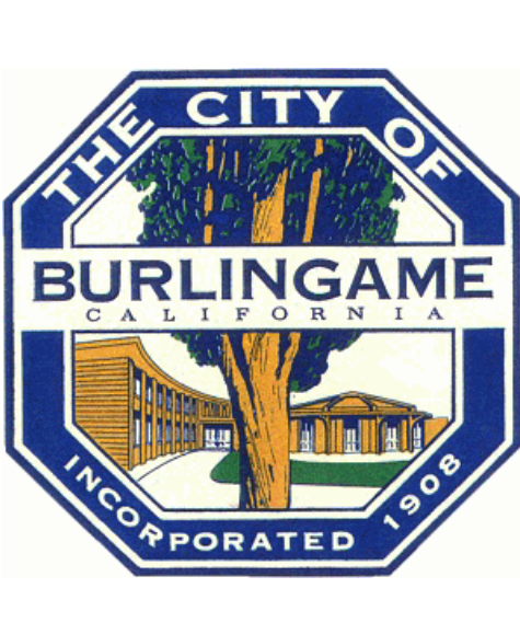 City of Burlingame seal featuring a tree and civic buildings.