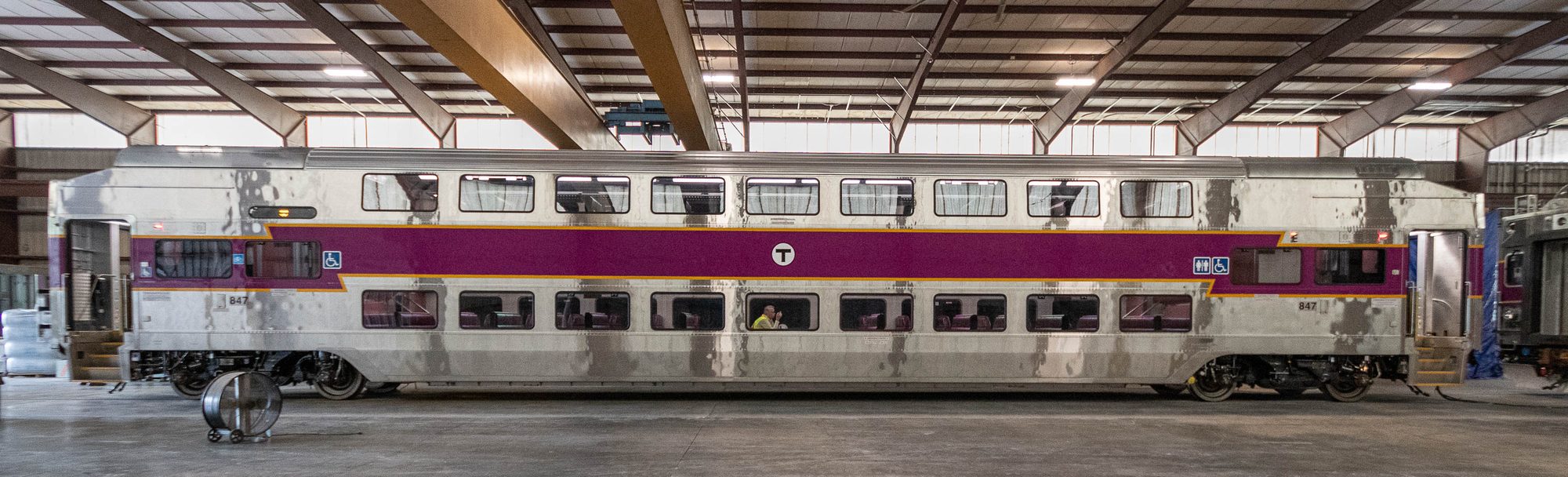 Brand new MBTA BTC-4D #847 in Rochester, Massachusetts, in June 2022