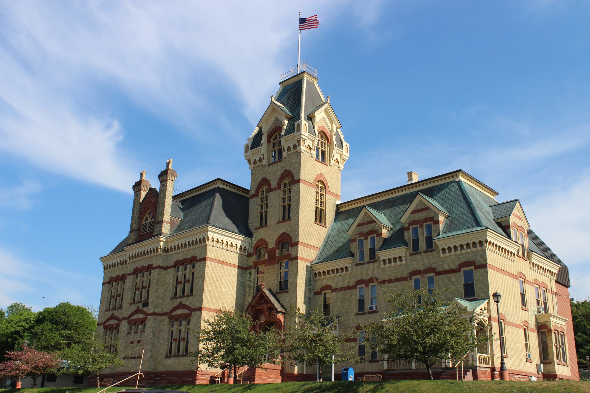 The NRHP-listed Houghton County Courthouse in Houghton, Michigan. Southeast corner.