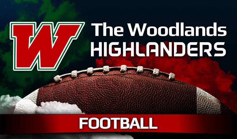 Branded graphic showing a football and the words The Woodlands Highlanders Football.