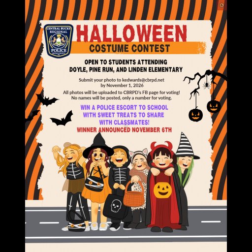 Halloween costume contest flyer with cartoon children dressed in holiday costumes.