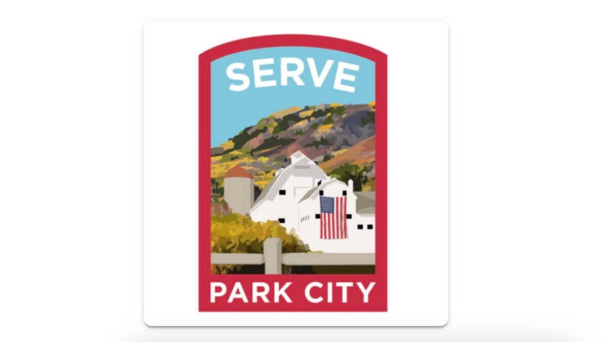 Badge-shaped logo reading Serve Park City with an illustrated barn and American flag.
