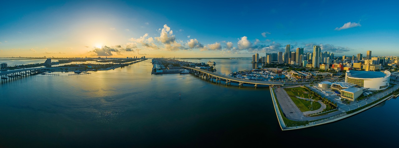 Panorama, miami, city, skyline, buildings, structures, nature, infrastructures, cityscape, panoramic, waterfront, florid