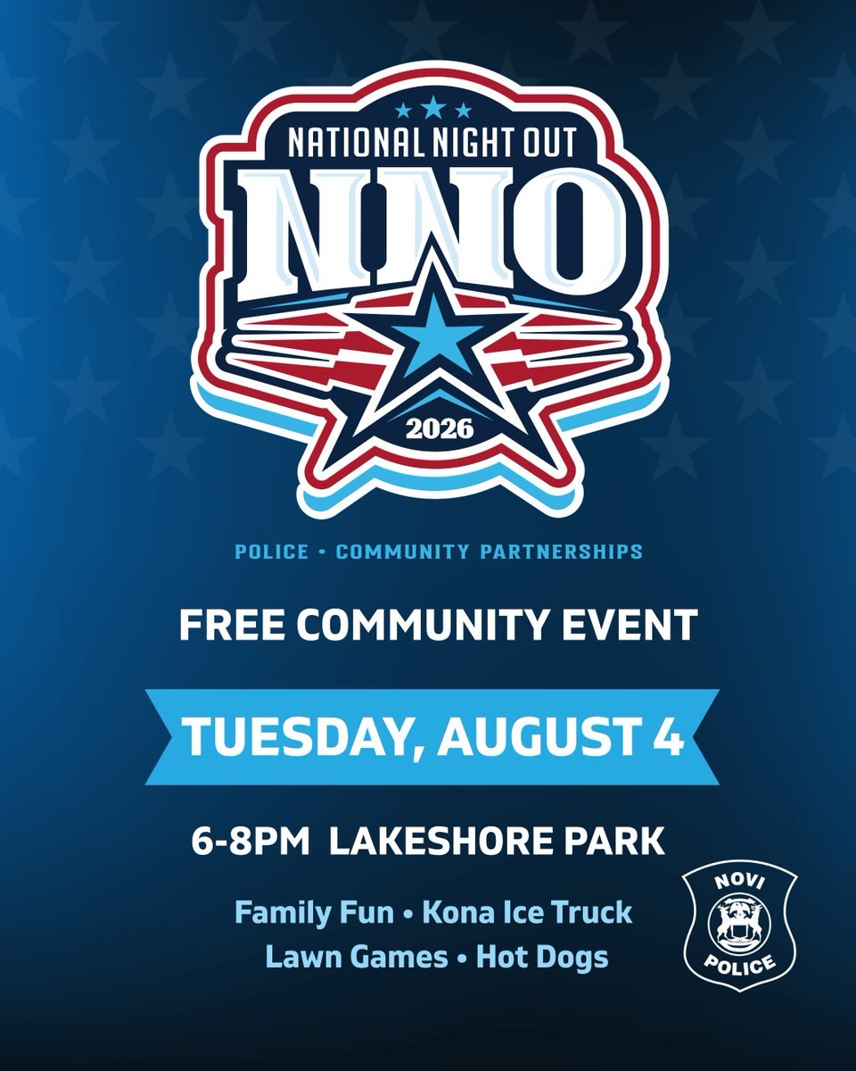 Promotional flyer for National Night Out 2026 with event details and a police badge.