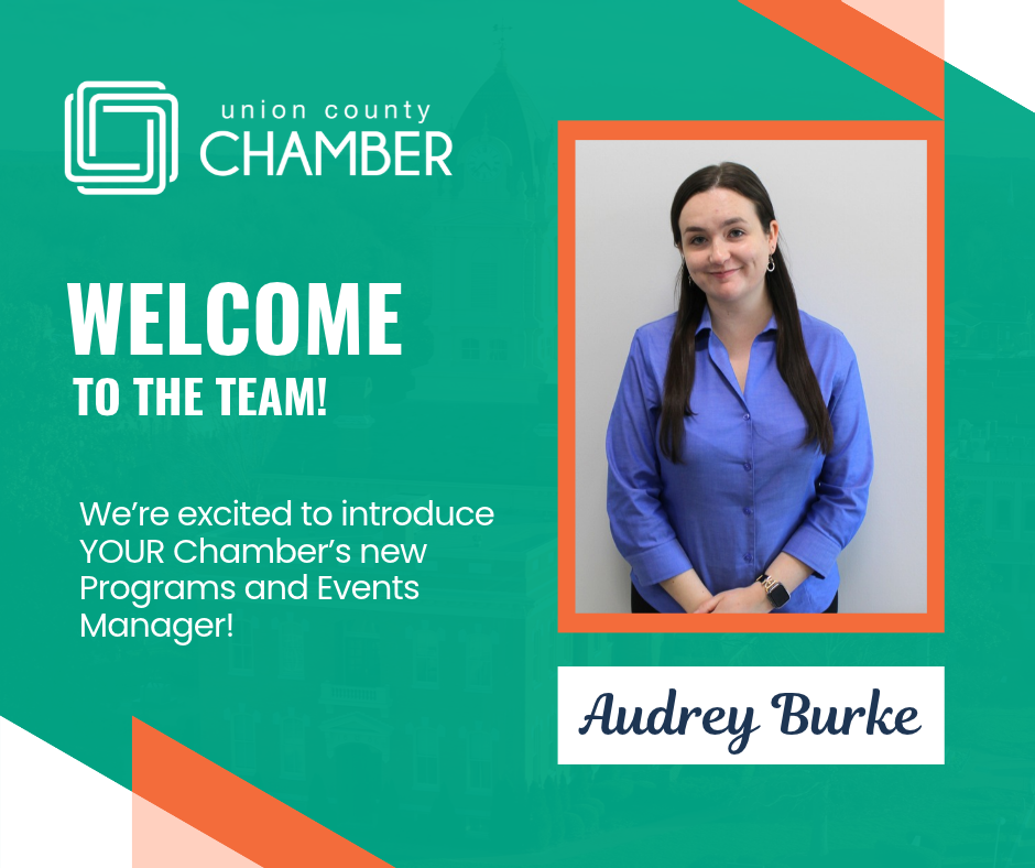Welcome announcement graphic showing a woman's headshot and the text Programs and Events Manager.