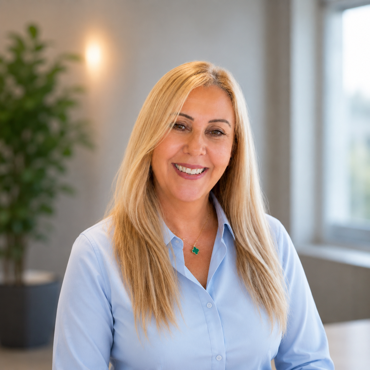Official portrait of Young Mind Masters founder Marijana C. Schwarte, wearing a light blue shirt.