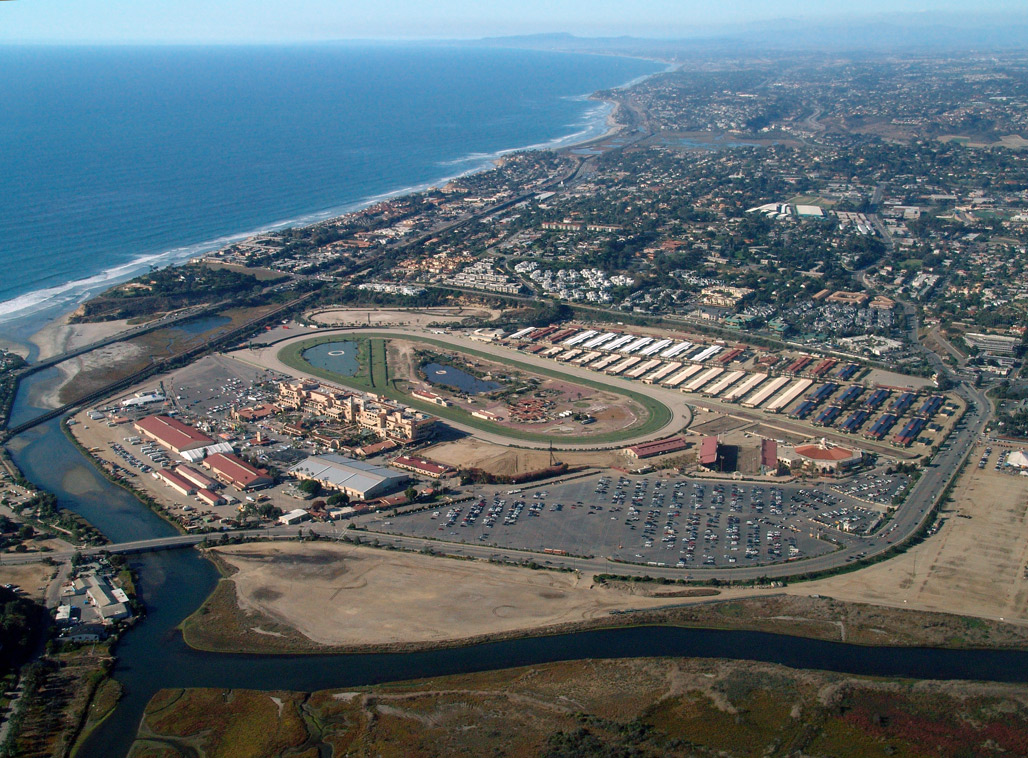 Del Mar, California. The horse race track and fairgrounds. Pacific Ocean.