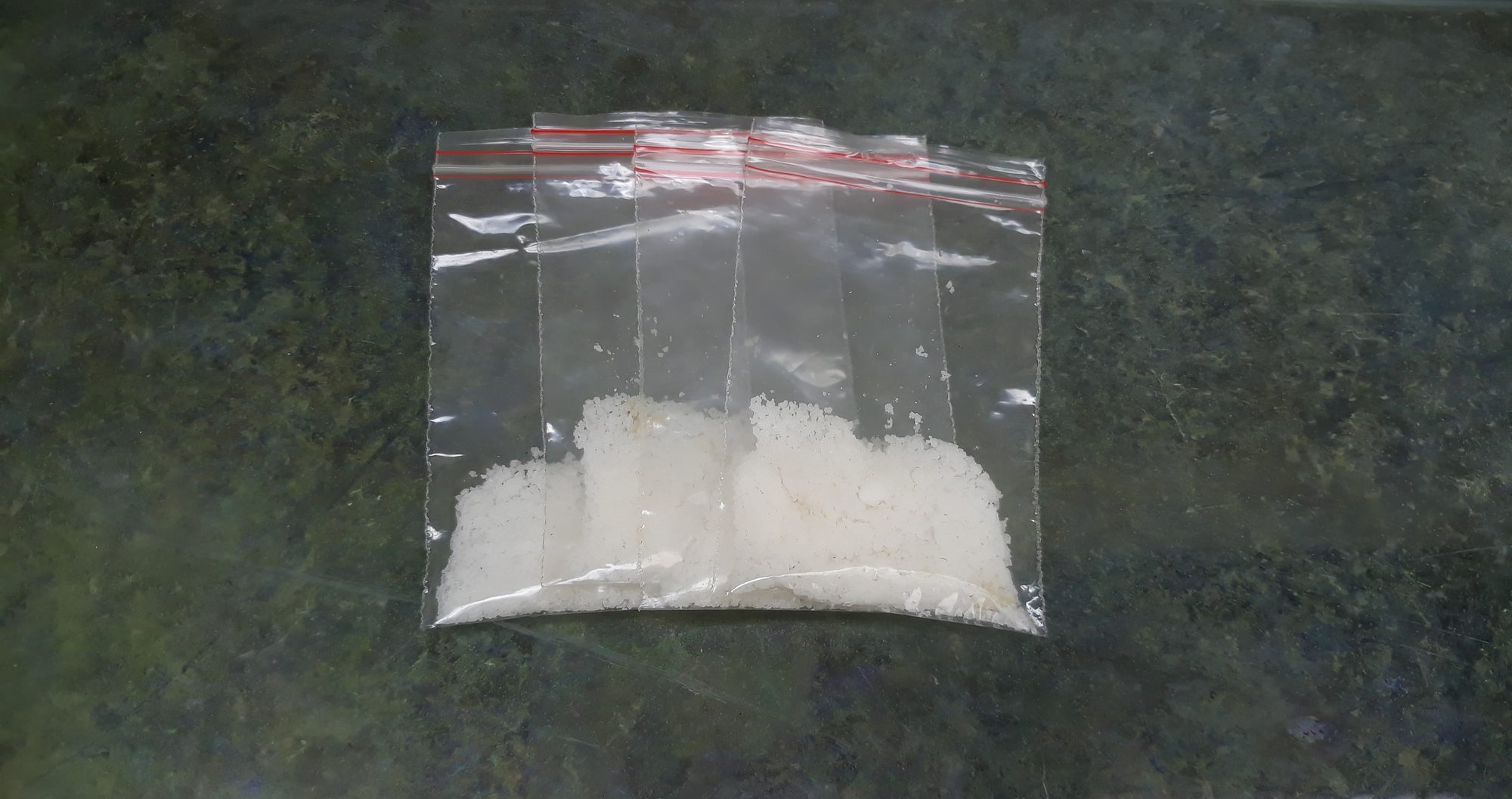 Methampetamine in plastic packaging
